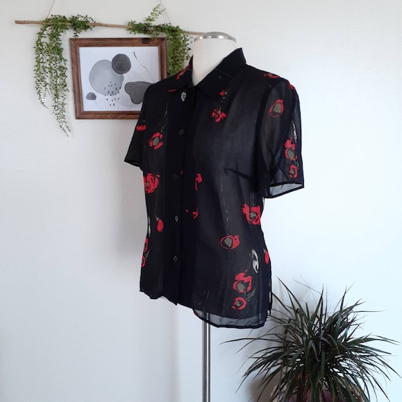 vc2 80s Vintage Stretchy Red /& Black Blouse Plus Size 2X Short Sleeves Block Pattern New