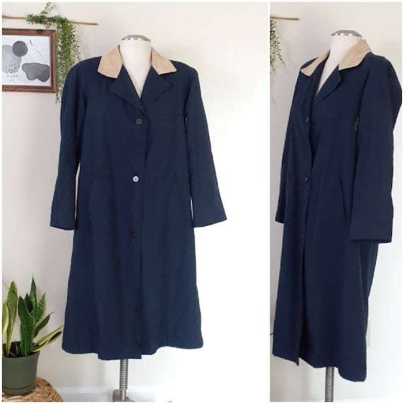 Plus Size Vintage Trench Coat, Navy Trench Coat, W