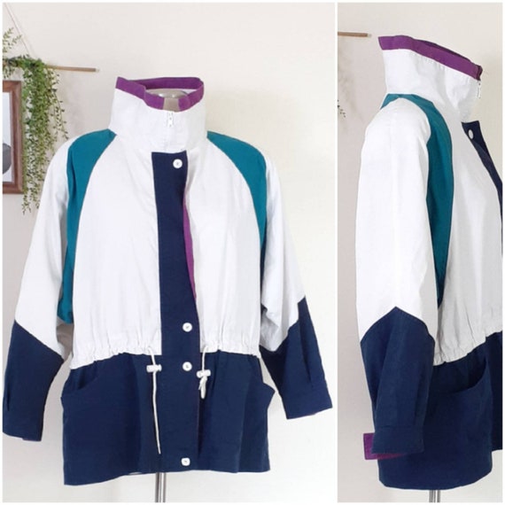 Plus Size Vintage White Windbreaker, 90s Nylon Jac
