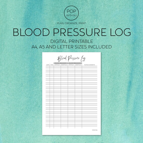 health Monitor Printable blood pressure log life planner insert blood pressure check print diet health planner insert