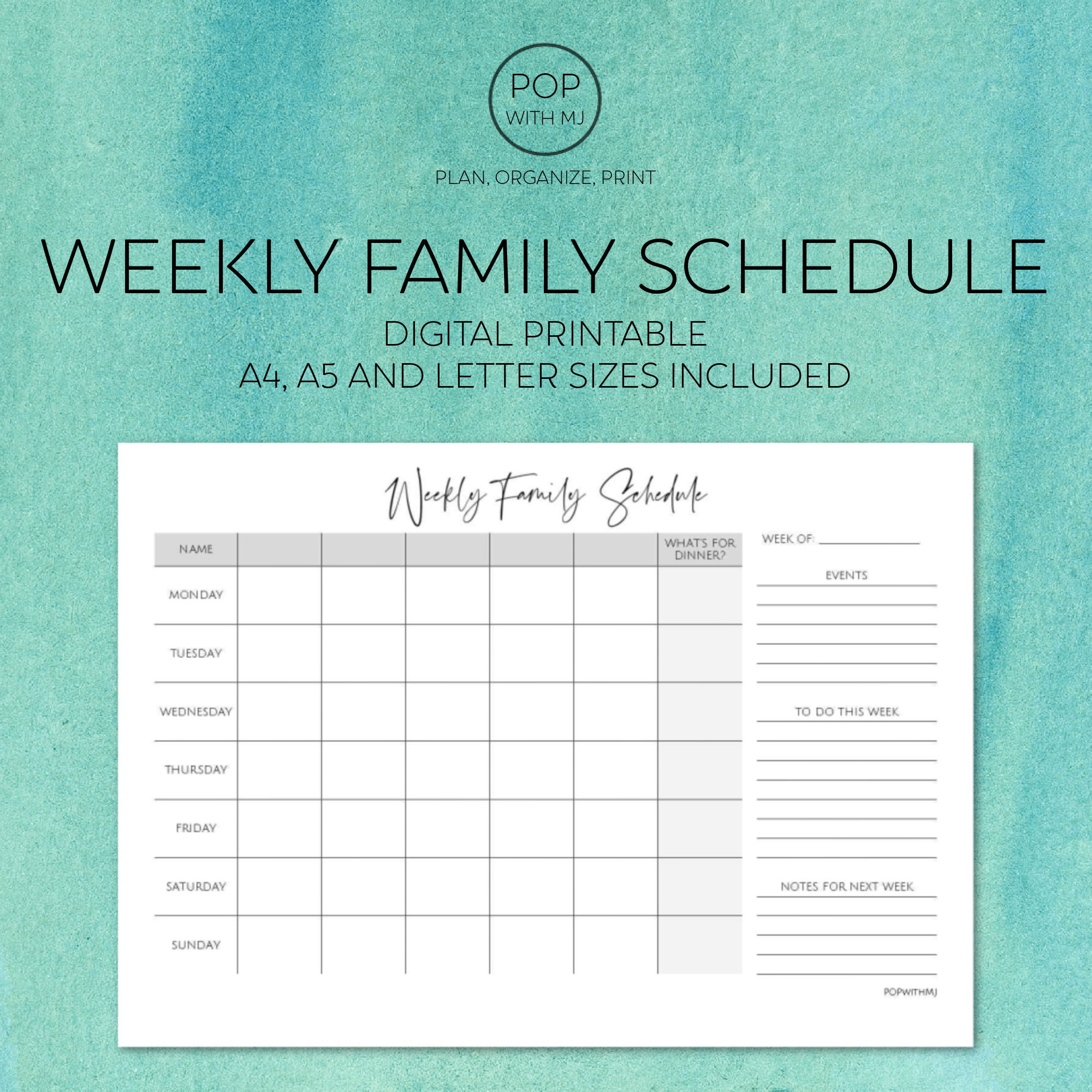 Aubergine Mange vej Family Schedule Printable Family Calendar Weekly Family - Etsy Israel