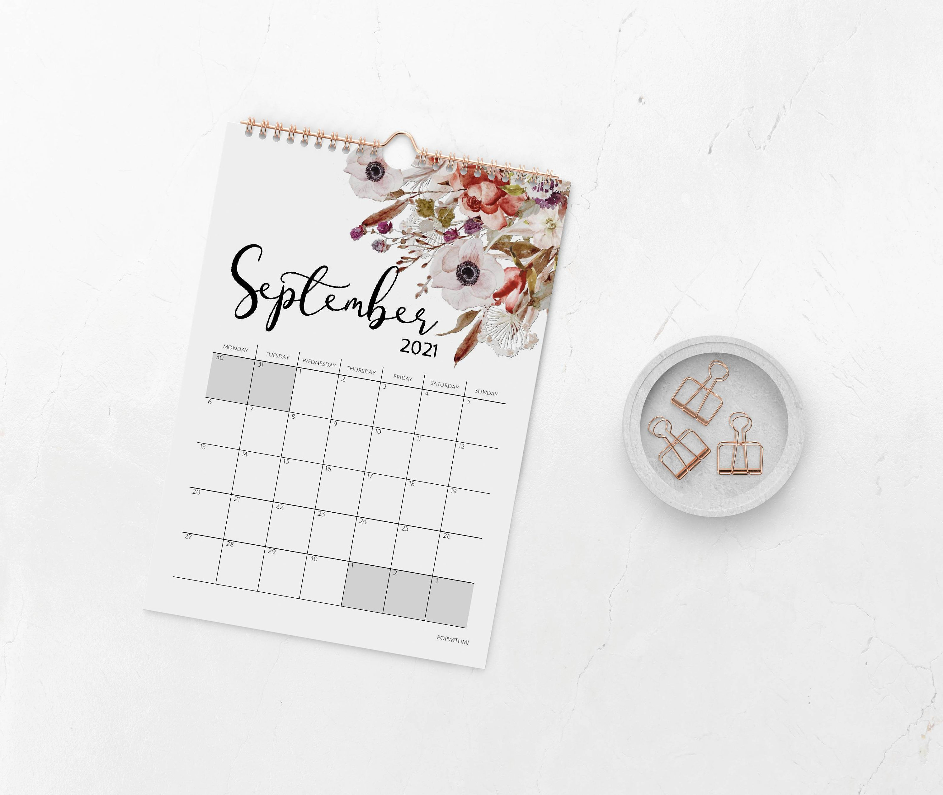 2021 Watercolor Flowers Calendar Printable Floral Watercolour Etsy