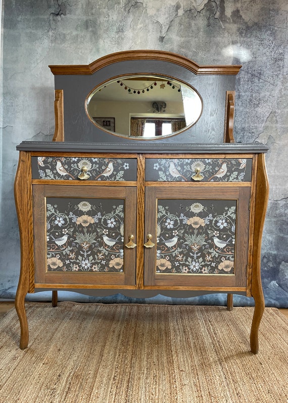 Antique Sideboard Buffet Server With Oval Mirror Back Etsy UK