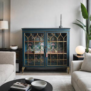 Gabinete de ginebra y bebidas Suburban Jungle Leopard en azul y rubor - Diseño de Laurence Llewellyn-Bowen imagen 13