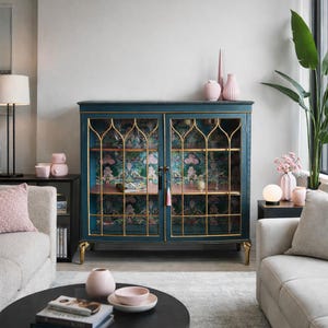 Gabinete de ginebra y bebidas Suburban Jungle Leopard en azul y rubor - Diseño de Laurence Llewellyn-Bowen imagen 3