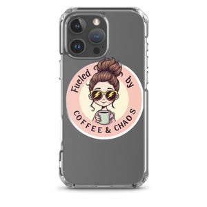 Coffee Girl Sticker – Cartoon Messy Bun with Sunglasses, Lightning Bolts, Pastel Colors, Chaos & Caffeine Vibes