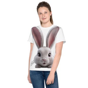 Just Ears – Bunny Peeking Escape Art Youth crew neck t-shirt