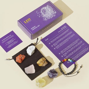 KARMABOX - Leo Crystal Set - Zodiac Crystal Gifts, Astrology Sign Crystal Kit, Leo Healing Crystals, Birthday & Bridesmaid Gifts