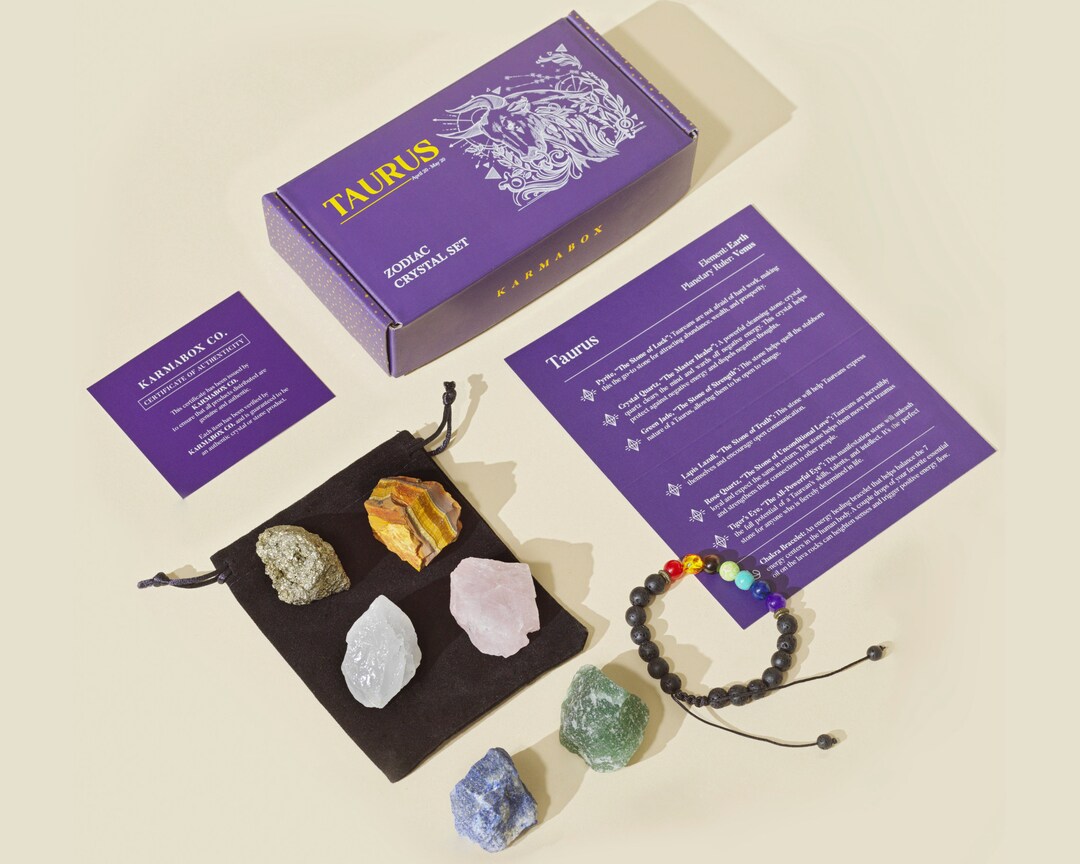 KARMABOX - Taurus Crystal Set - Zodiac Crystal Gifts, Astrology Sign ...