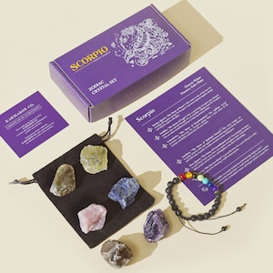 KARMABOX - Scorpio Crystal Set - Zodiac Crystal Gifts, Astrology Sign Crystal Kit, Scorpio Healing Crystals, Birthday & Bridesmaid Gifts