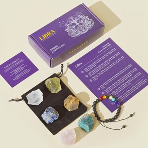 KARMABOX - Libra Crystal Set - Zodiac Crystal Gifts, Astrology Sign Crystal Kit, Libra Healing Crystals, Birthday & Bridesmaid Gifts