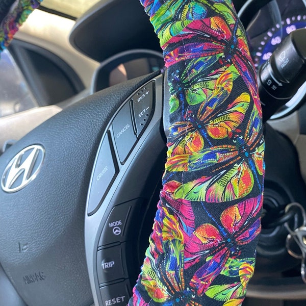 Colorful Neon  Dragonfly Steering Wheel Cover