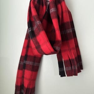 Fleece Black and Red Plaid Scarf with fringe 9&#39; x 60&quot;