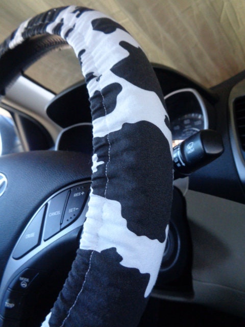 Black and White Cow print steering wheel cover 15"