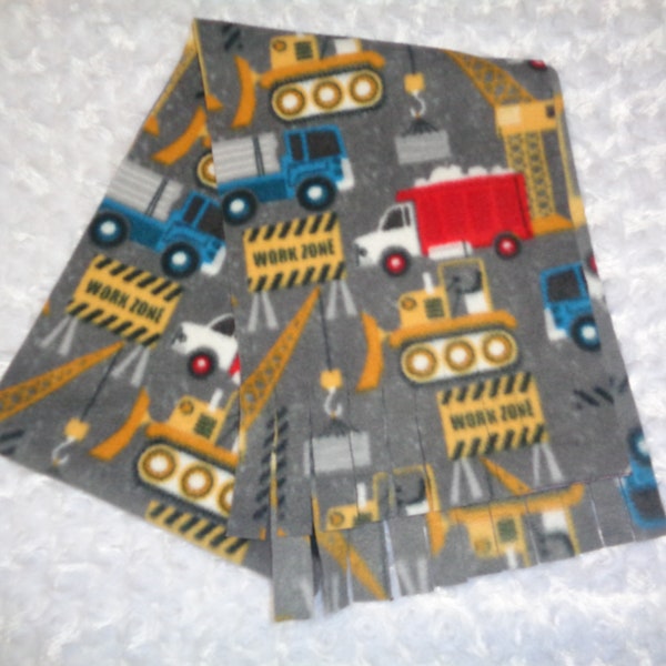 Fleece Construction Trucks kids Scarf with Fringe 9" x 60"