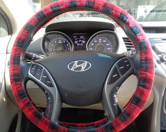 Flannel Buffalo Check Steering Wheel Cover 15"
