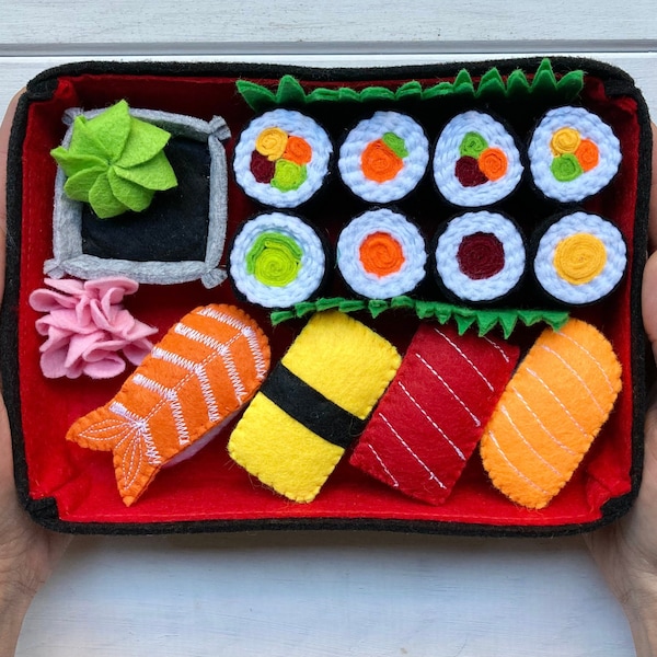 Japanese Sushi Set / Handmade Felt Play Food / Pretend Play / Montessori Educational Kitchen Toys / Felt Toy Food for Toddlers and Kids