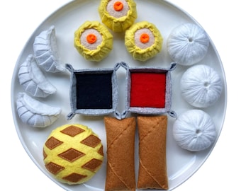 Dim Sum-set | Handgjord filtleksak för Montessorileksak | MorKuzuNY
