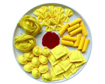Juego de pasta de fieltro: juguete de cocina Montessori hecho a mano para juegos de imitación.