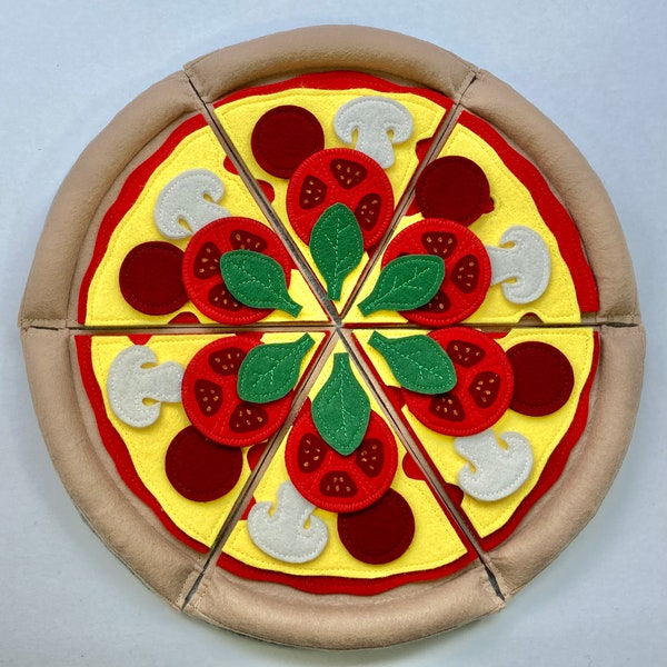 Ensemble de pizza et garnitures au choix / Nourriture pour enfants en feutre faite main / Jeu de simulation / Jouet éducatif de cuisine Montessori / Prêt à expédier