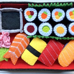Interactive Sushi Play Kit for Kids | Sustainable Felt Pretend Food Set with Bento Box | Montessori-inspired Toy