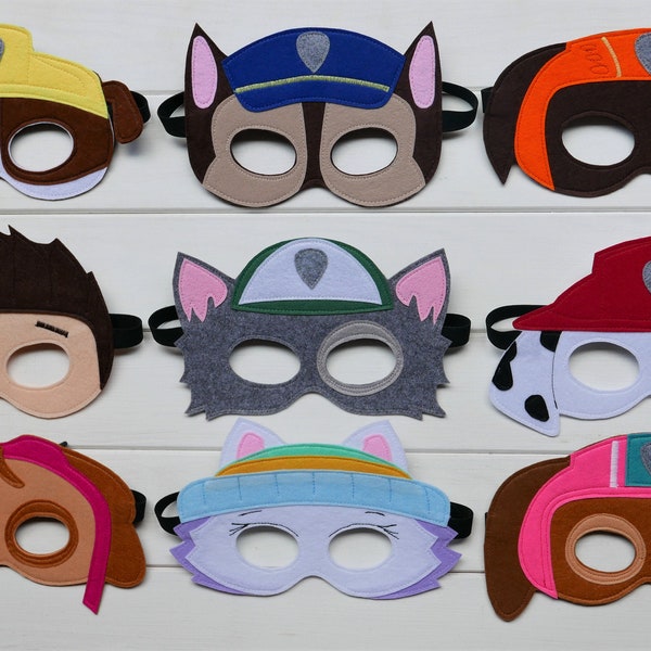 Patrol Pups Inspired Felt Party Masks / Halloween Costume / Birthday Party / Ready to Ship