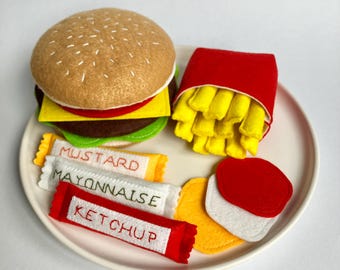Hamburgerset | Handgjord filtleksak Montessorileksak | MorKuzuNY