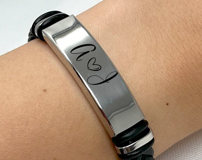 Personalised Mens Bracelet Engraved Bracelets Gift for Him Customised Monogram, Birthday, Wedding, Gift for Dad Father's Day Gift