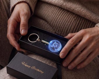 パーソナライズされた3Dクリスタルフォトキーホルダー、カスタムLEDペットポートレートキーリング、犬好きのための刻印入りクリスタルギフト、記念品