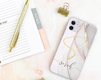 Personalised phone case for Samsung with initials and custom name  marbled soft silicone Galaxy S7 S8 S9 Plus S10eFather's Day