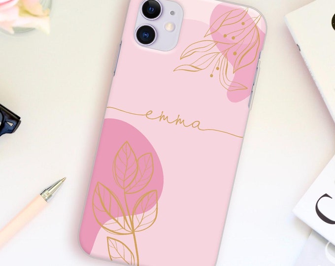 Personalised custom phone case initials name soft silicone pink floral cover for apple iphone 15 14 13 12 11 X XS 8 7 6 6 SE Pro and Pro Max