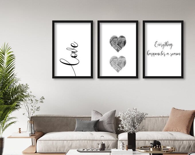 Everything Happens For a Reason Trio Set A4 A5, Set of 3 Prints, Living Room Prints, Bedroom Decor, Father's Day