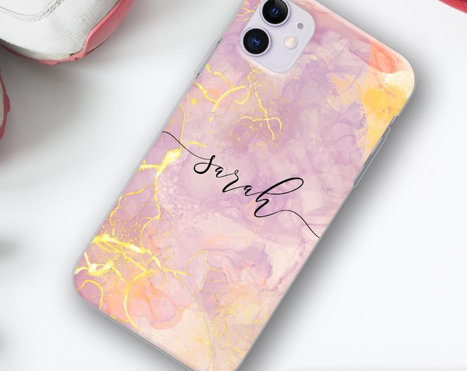 Personalised Phone case iPhone 11 marble whatercolour name initials phone silicone cover iPhone 5s SE 6 6s Plus 7 8 X Xs max Xr 11 Pro MAX