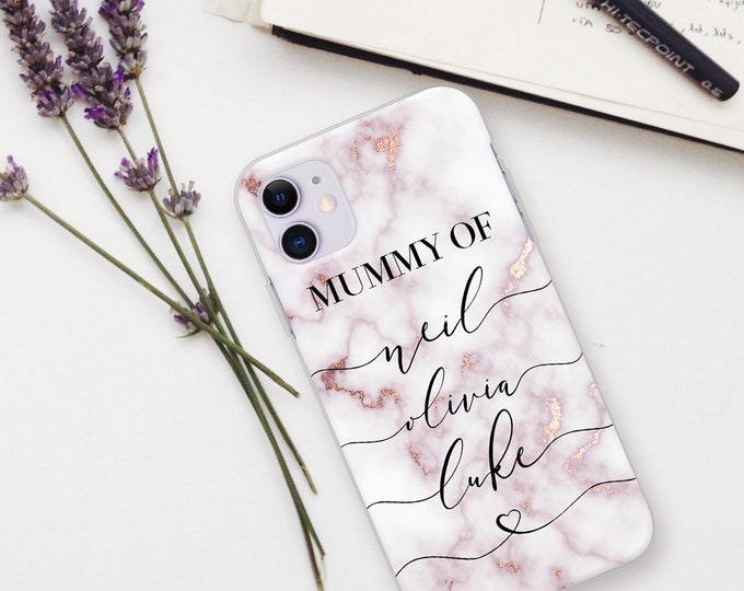 PERSONALISED phone case 16 initials name silicone marbled cover with kids names for apple iphone SE 7 X Xs max Xr 11 Pro MaxFather's Day