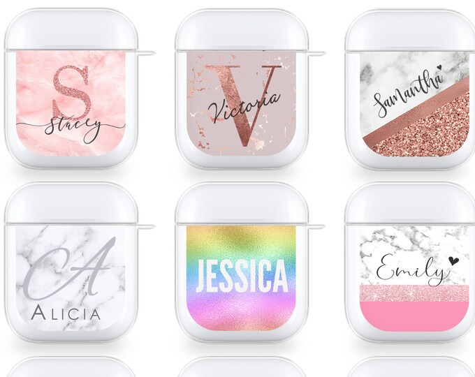 PERSONALISED case for Airpods Pro 1st 2nd Generation cover name initials marble for apple gift for herFather's Day