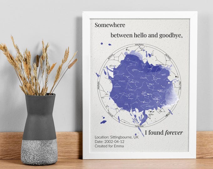 Custom Star Map Poster – Personalised Night Sky Print – A5 A4 A3 – Black or White Frame