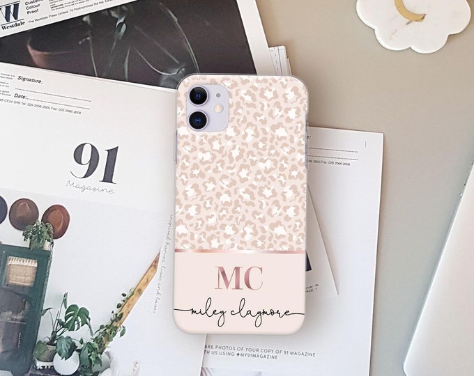Personalised Phone case iPhone 11 animal prints custom name initials phone silicone cover iPhone  X Xs max Xr 11 Pro MAXFather's Day