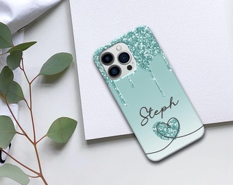 Personalised Phone case iPhone 16 shine hearts custom name initials phone silicone cover iPhone 7 8 X Xs max Xr 11 Pro MAXFather's Day