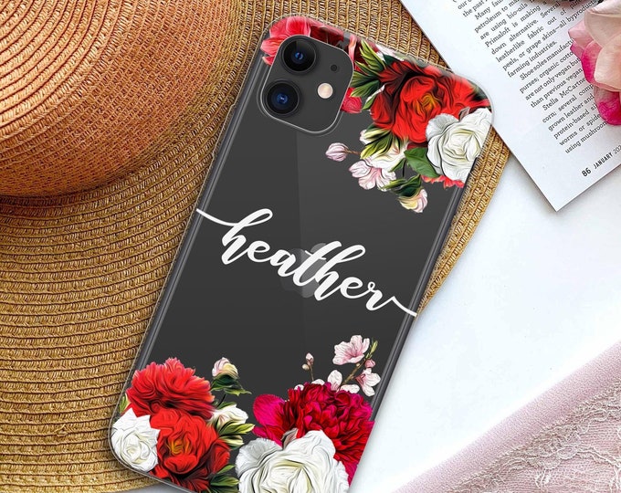 Floral silicone phone case Personalised with custom name initial phone case for iPhone SE 6s 7 8 Plus Xs max Xr 11 Pro Max iPhone 12 Pro Max