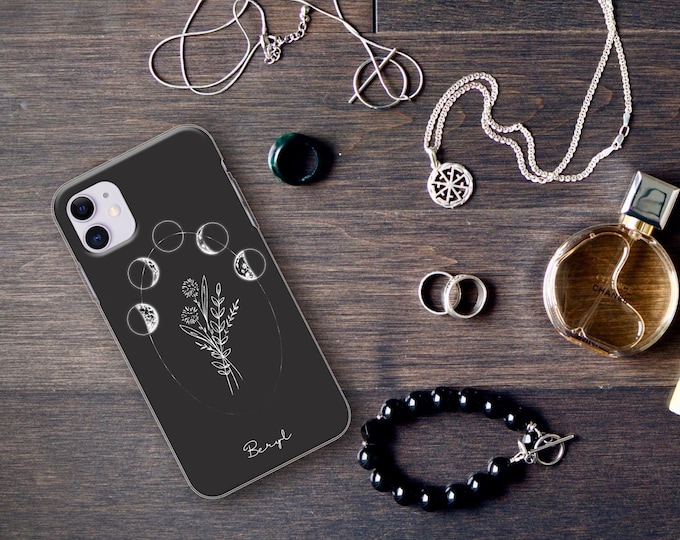 PERSONALISED phone case for iPhone 16 initials name with moon black silicone cover for apple iphone 7 8 Xs max Xr 11 Pro Max Christmas gift