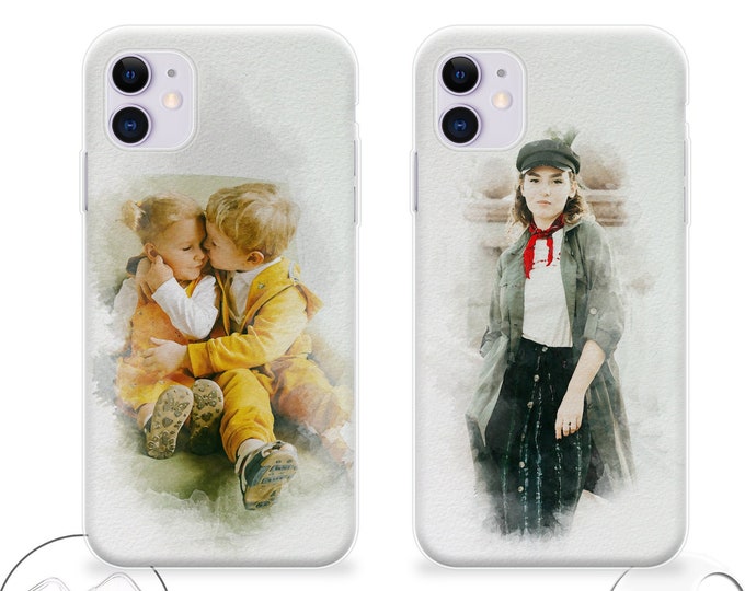 Personalised Phone case iPhone 16 photo with watercolour effect great gift phone silicone cover iPhone 6 6s Plus 7 8 X Xs max Xr 11 Pro MAX
