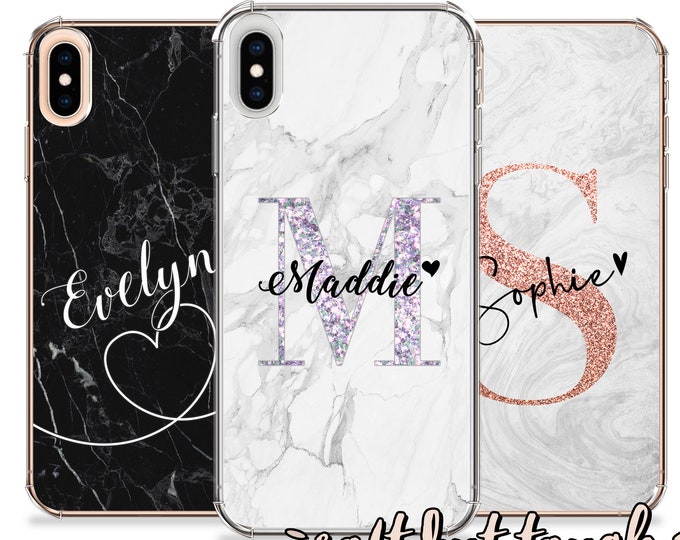 Personalised Marble name initials shockproof soft phone case cover for iphone SE 6 6s 7 8 Plus X, XR, XS 11 Pro Max iPhone 12 Pro Max