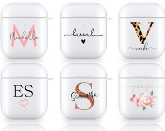 PERSONALISED AirPods case initials name clear silicone for Apple headphones gift forFather's Day