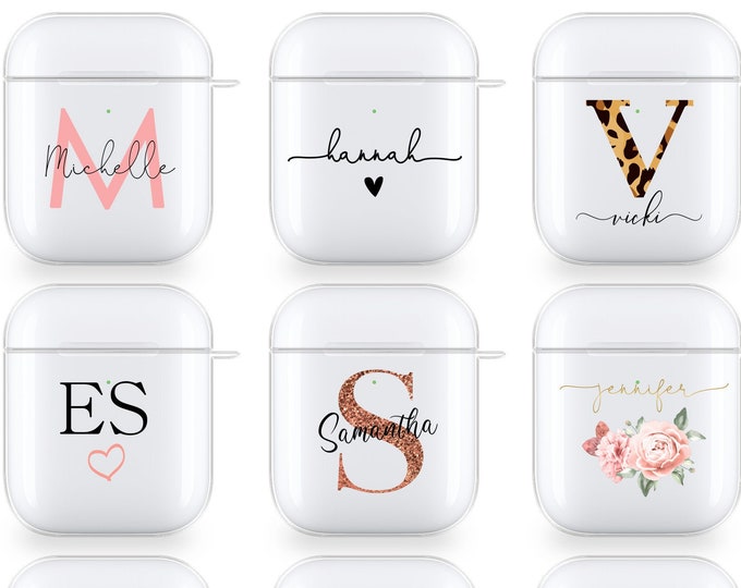 PERSONALISED AirPods case initials name clear silicone for Apple headphones gift forFather's Day
