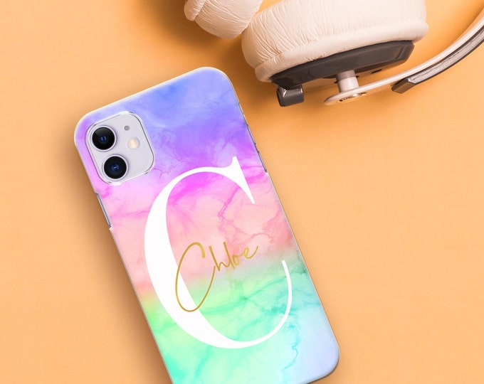 PERSONALISED phone case name initial hard plastic colour marble phone case cover for apple iphone  6 7 8 11 Pro Xs XR Xs MaxFather's Day