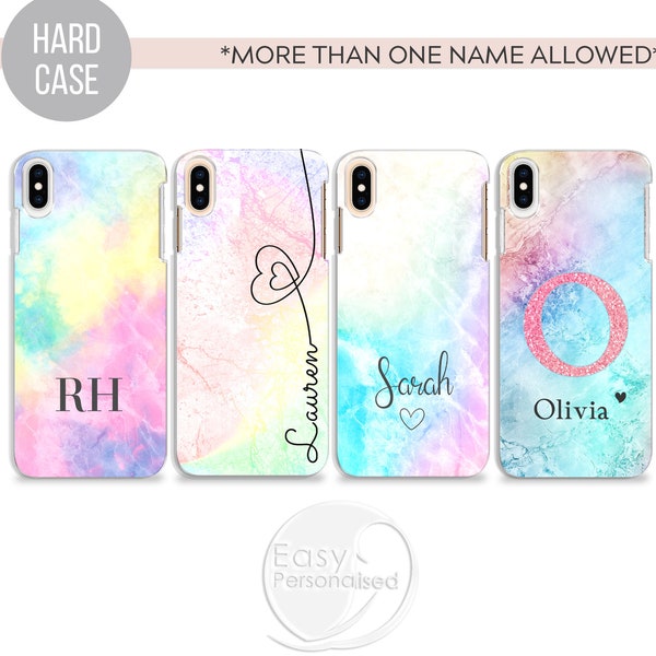 PERSONALISED phone case name initial hard plastic rainbow marbled cover for apple iphone SE 20206 7 8 11 Pro Xs XR Xs Max  Christmas gift