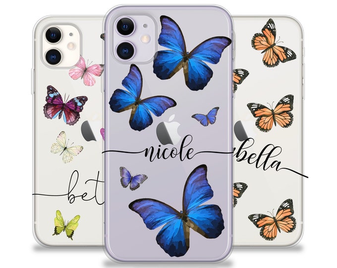 PERSONALISED phone case for iPhone 16 initials name silicone butterflies cover for apple iphone 7 8 X Xs max Xr 11 Pro Max iPhone 12 Pro