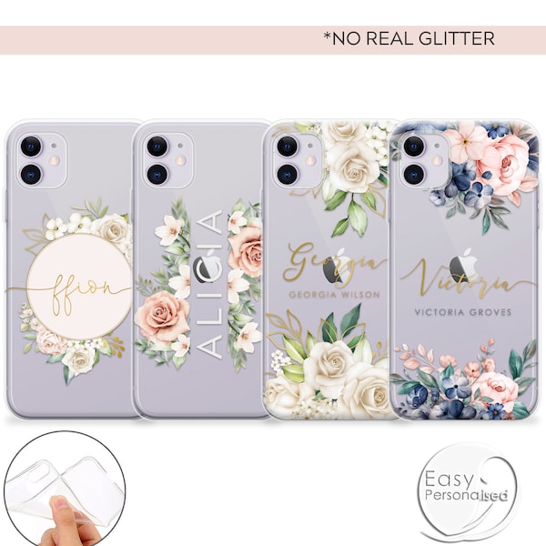 Personalisierte Handytasche Clear Floral Blumen Süße Weiche Gelhülle für Apple iPhone 12 11 6 7 8 XS Max XR Pro Plus