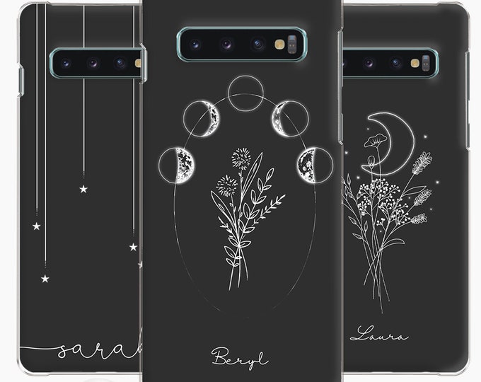 Personalised initial phone case with name black moon best gift for mom hard cover for Samsung Galaxy S8 S9 S10+ S20+ Ultra Christmas gift