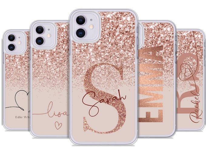 PERSONALISED phone case name initials transparent plastic with rose gold phone cover for apple iphone 11 Pro Xs XR Xs MaxFather's Day
